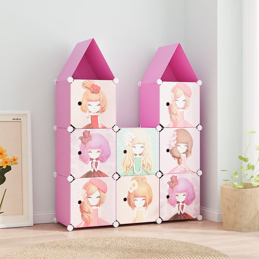 Dulap Modular, camera copii, 8 usi, Naimeed D6591, Roz, 128x110x37cm