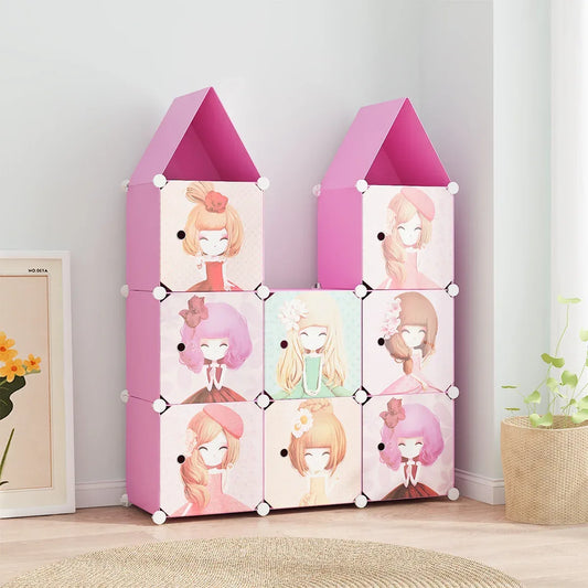 Dulap Modular, camera copii, 8 usi, Naimeed D6591, Roz, 128x110x37cm - 221.ro