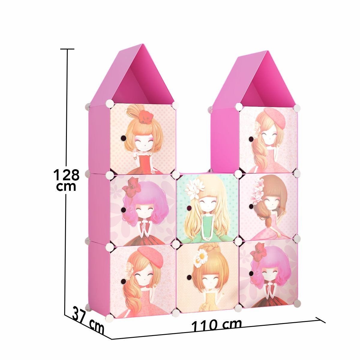 Dulap Modular, camera copii, 8 usi, Naimeed D6591, Roz, 128x110x37cm