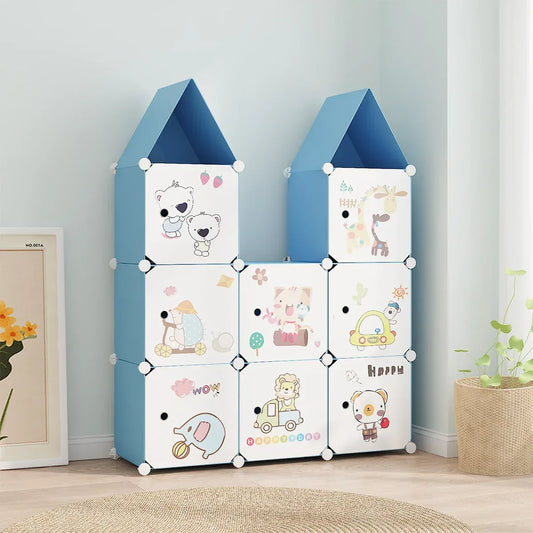 Dulap Modular, camera copii, 8 usi, Naimeed D6592, Albastru, 128x110x37cm - 221.ro