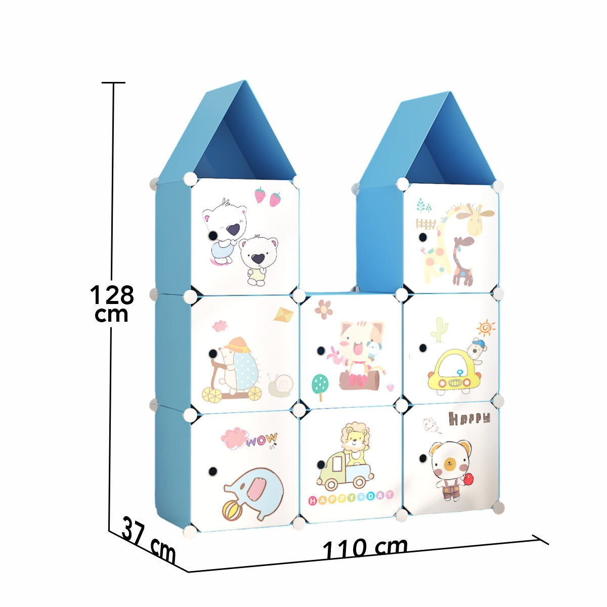 Dulap Modular, camera copii, 8 usi, Naimeed D6592, Albastru, 128x110x37cm