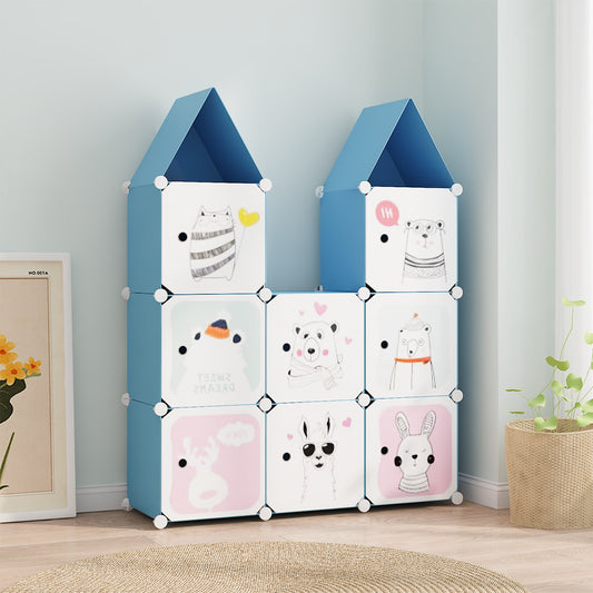 Dulap Modular, camera copii, 8 usi, Naimeed D6594, Albastru, 128x110x37cm