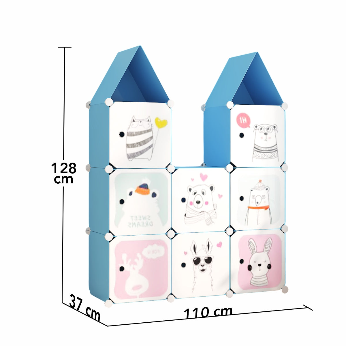Dulap Modular, camera copii, 8 usi, Naimeed D6594, Albastru, 128x110x37cm