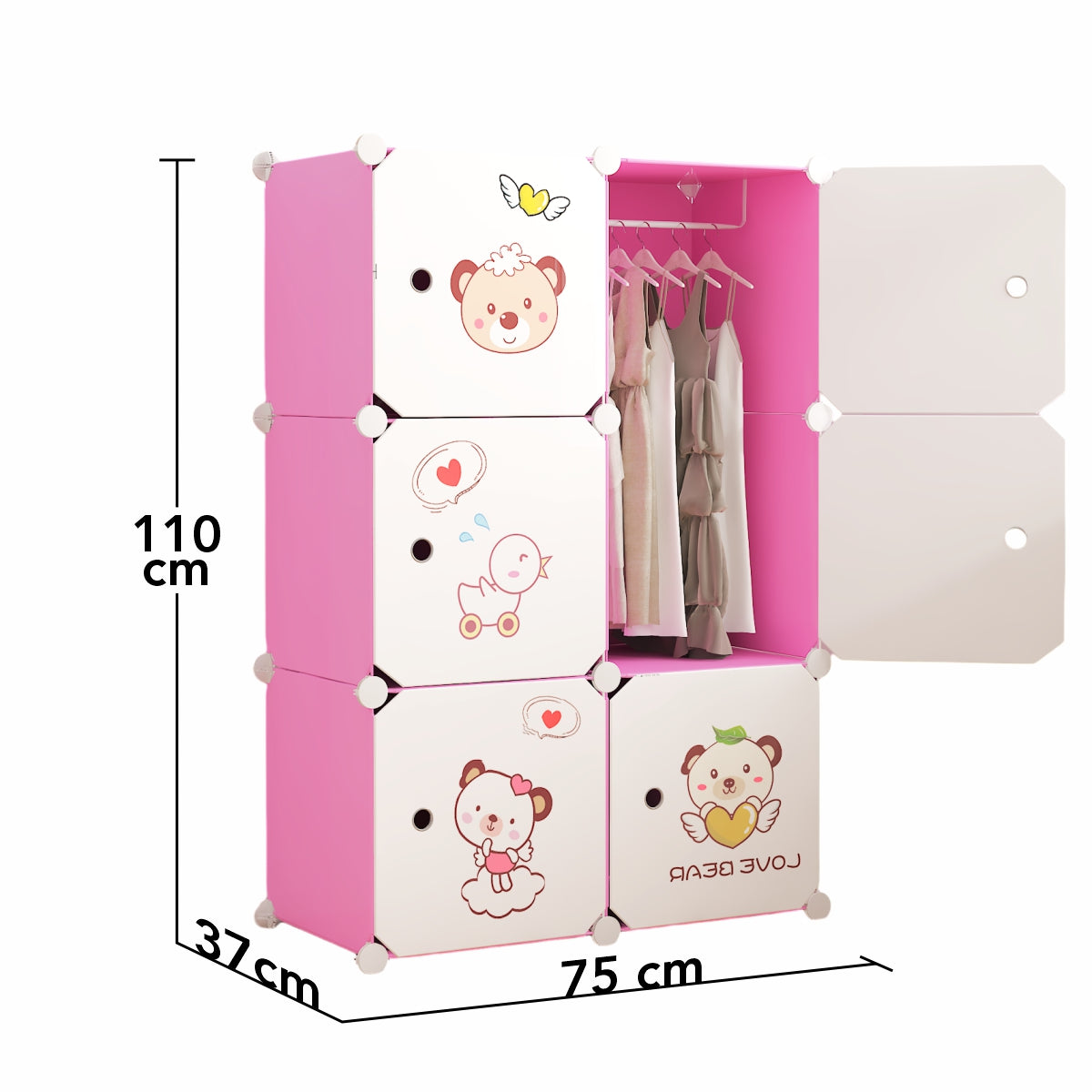 Dulap Modular, camera copii, 6 usi, Naimeed D6595, Roz, 110x75x37cm