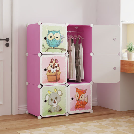 Dulap Modular, camera copii, 6 usi, Naimeed D6596, Roz, 110x75x37cm