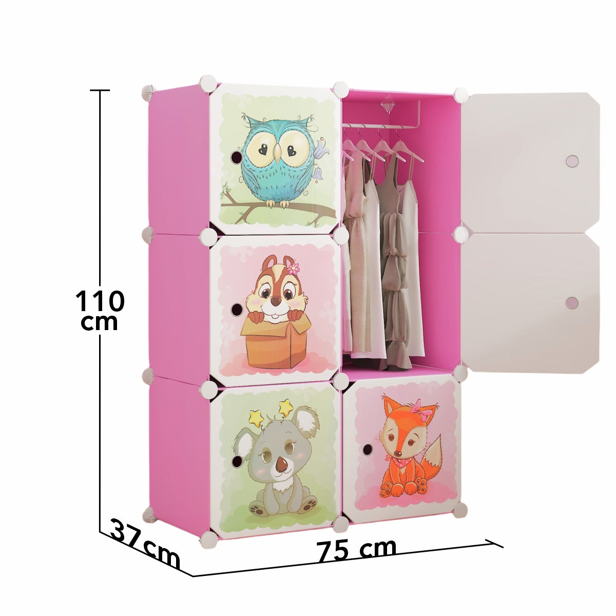 Dulap Modular, camera copii, 6 usi, Naimeed D6596, Roz, 110x75x37cm