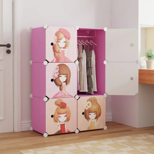 Dulap Modular, camera copii, 6 usi, Naimeed D6597, Roz, 110x75x37cm - 221.ro