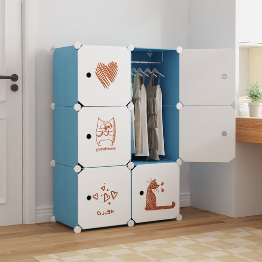 Dulap Modular, camera copii, 6 usi, Naimeed D6598, Albastru, 110x75x37cm