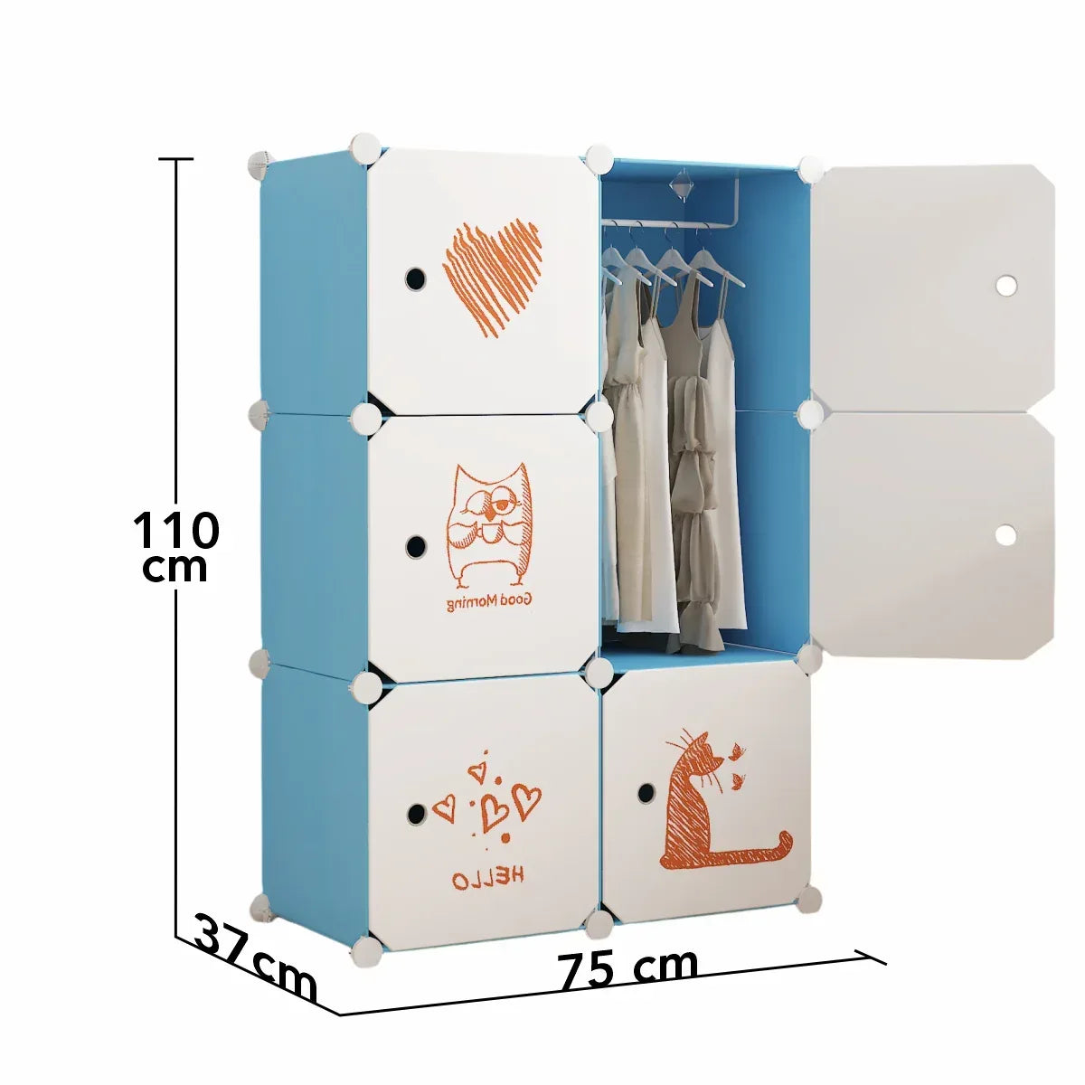 Dulap Modular, camera copii, 6 usi, Naimeed D6598, Albastru, 110x75x37cm - 221.ro