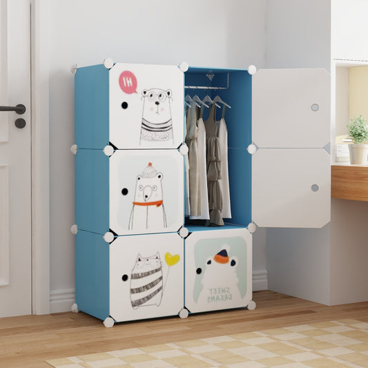 Dulap Modular, camera copii, 6 usi, Naimeed D6599, Albastru, 110x75x37cm - 221.ro
