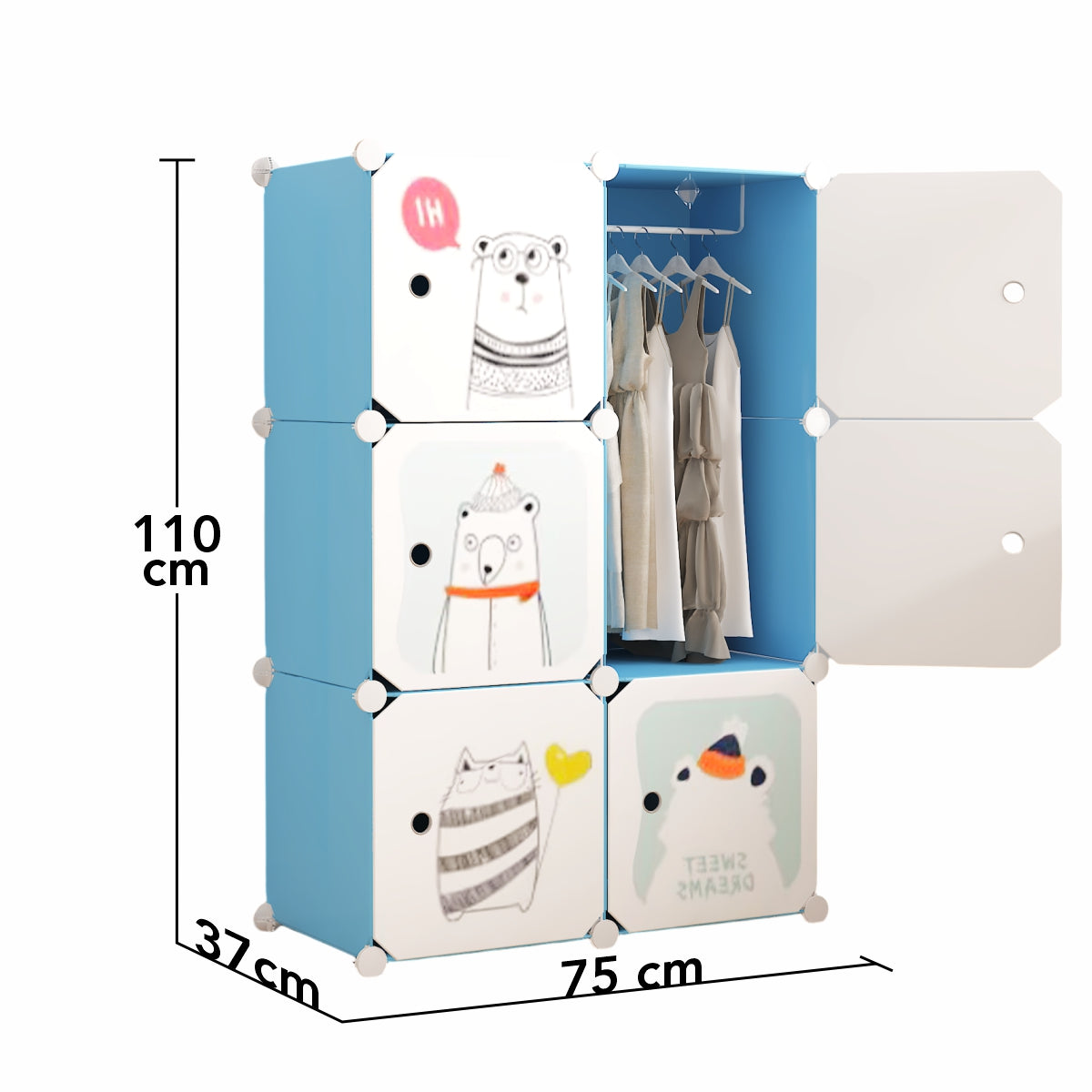Dulap Modular, camera copii, 6 usi, Naimeed D6599, Albastru, 110x75x37cm