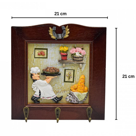 Cuier decorativ cu 3 carlige, Naimeed D66-2, 21x21x1.3cm, Maro