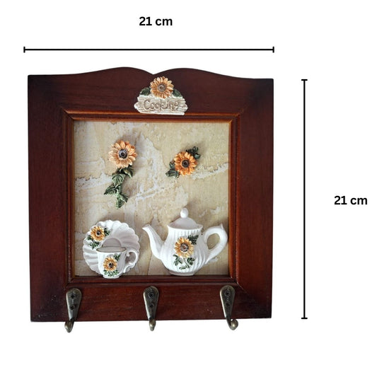 Cuier decorativ cu 3 carlige, Naimeed D66-4, 21x21x1.3cm, Maro