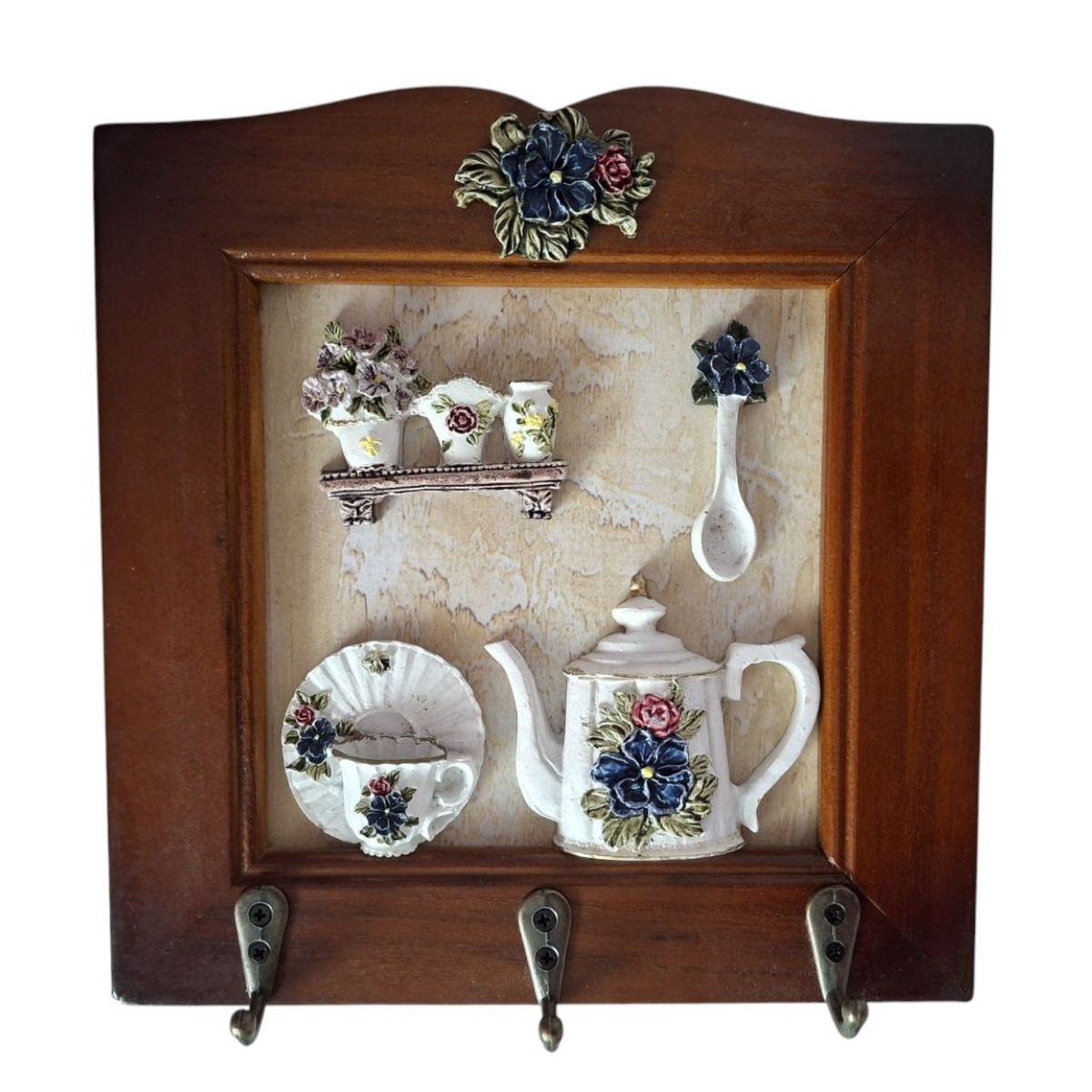 Cuier decorativ cu 3 carlige, Naimeed D66-5, 21x21x1.3cm, Maro