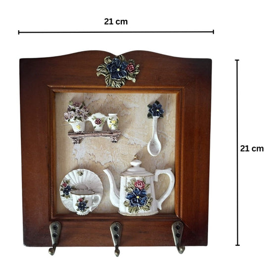 Cuier decorativ cu 3 carlige, Naimeed D66-5, 21x21x1.3cm, Maro