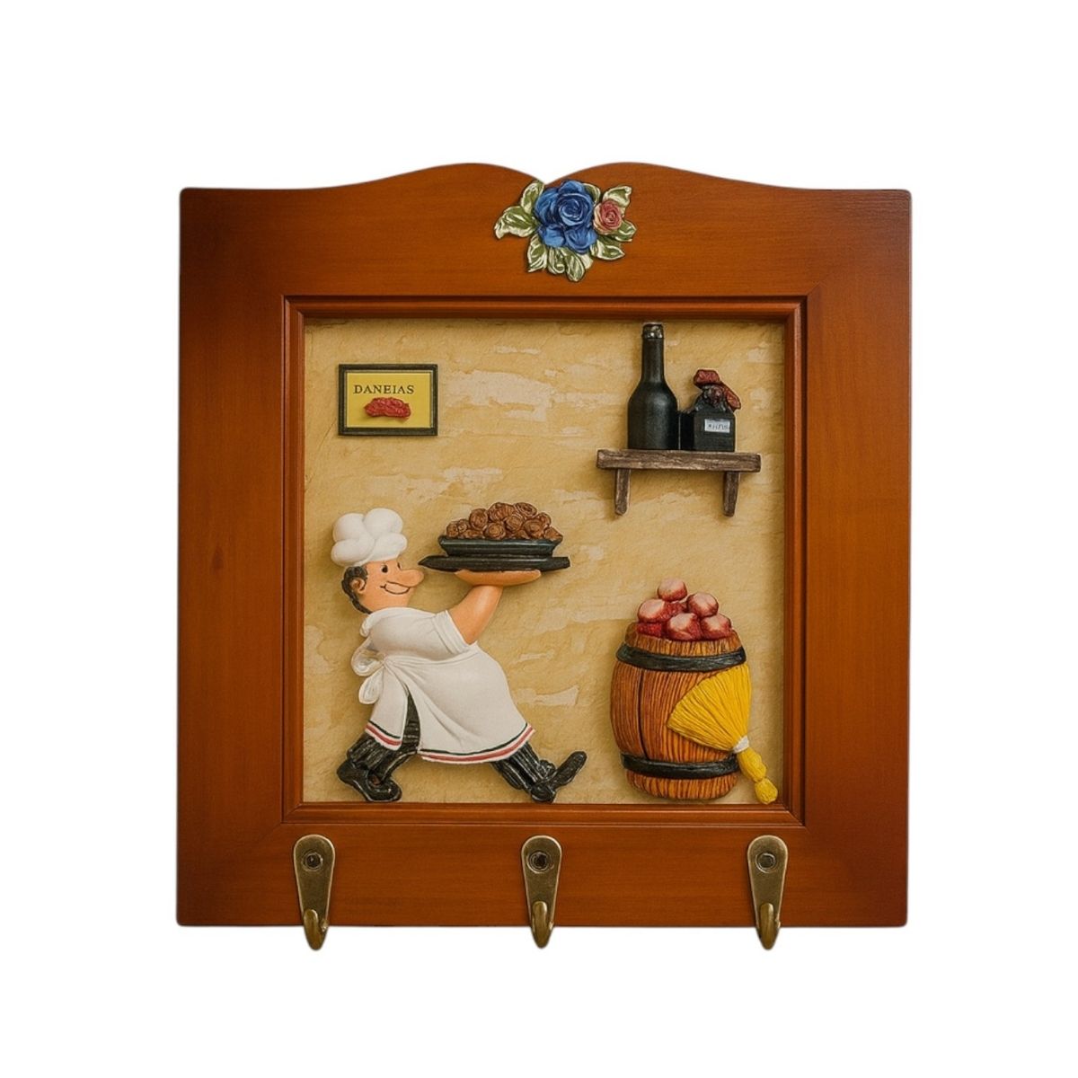 Cuier decorativ cu 3 carlige, Naimeed D66-7, 21x21x1.3cm, Maro