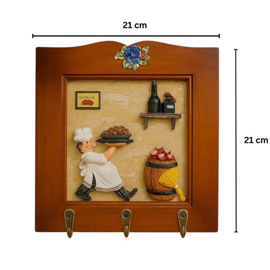 Cuier decorativ cu 3 carlige, Naimeed D66-7, 21x21x1.3cm, Maro