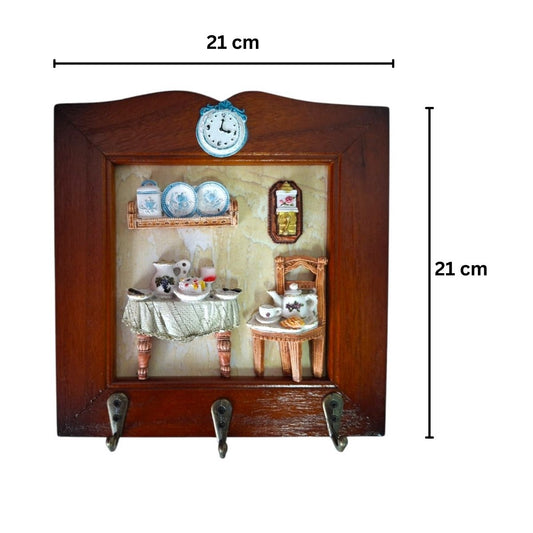 Cuier decorativ cu 3 carlige, Naimeed D66-8, 21x21x1.3cm, Maro