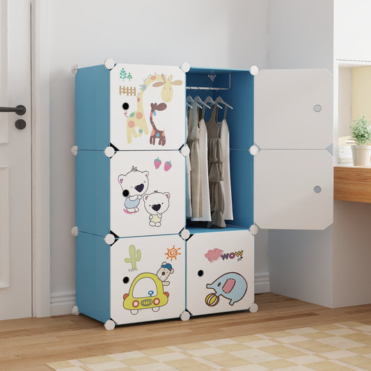 Dulap Modular, camera copii, 6 usi, Naimeed D6600, Albastru, 110x75x37cm