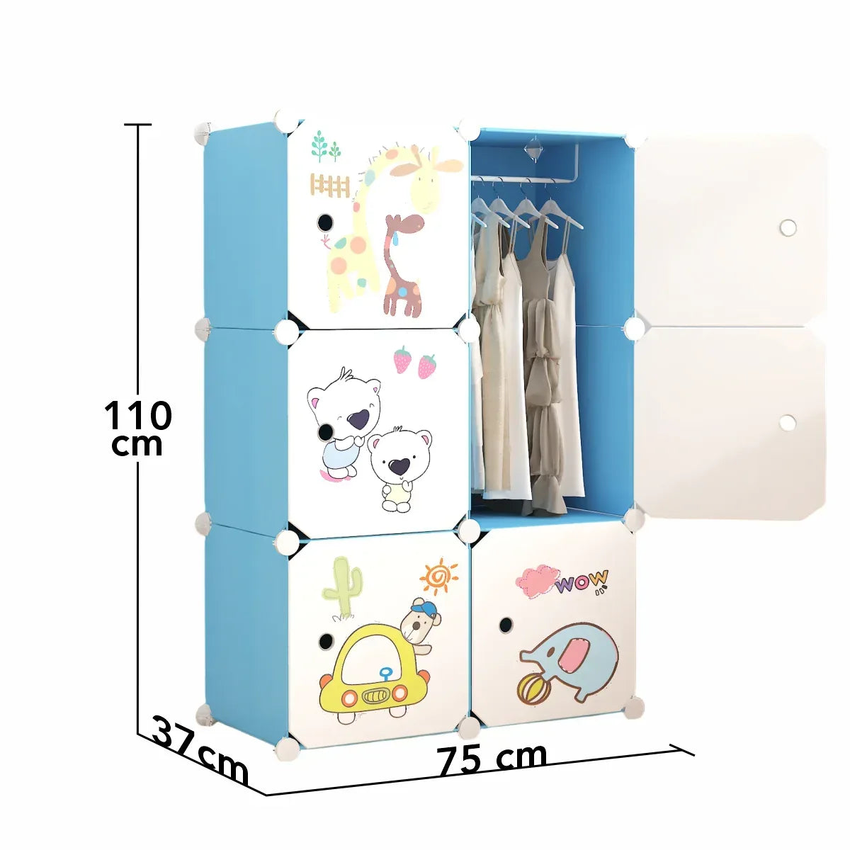 Dulap Modular, camera copii, 6 usi, Naimeed D6600, Albastru, 110x75x37cm - 221.ro