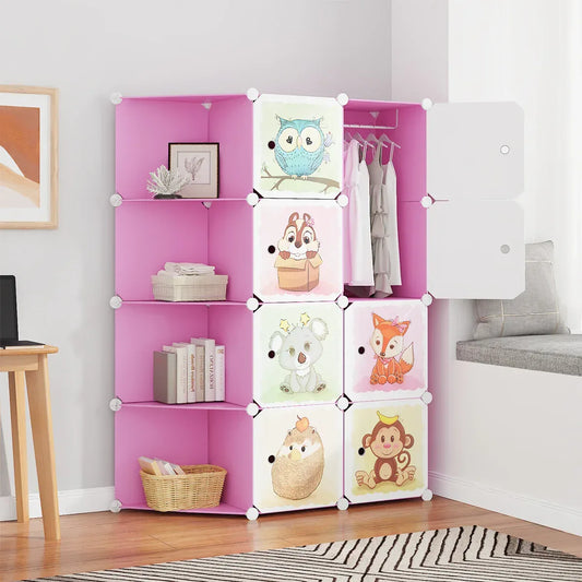 Dulap Modular, camera copii, 8 usi, Naimeed D6601, Roz, 147x110x37 cm