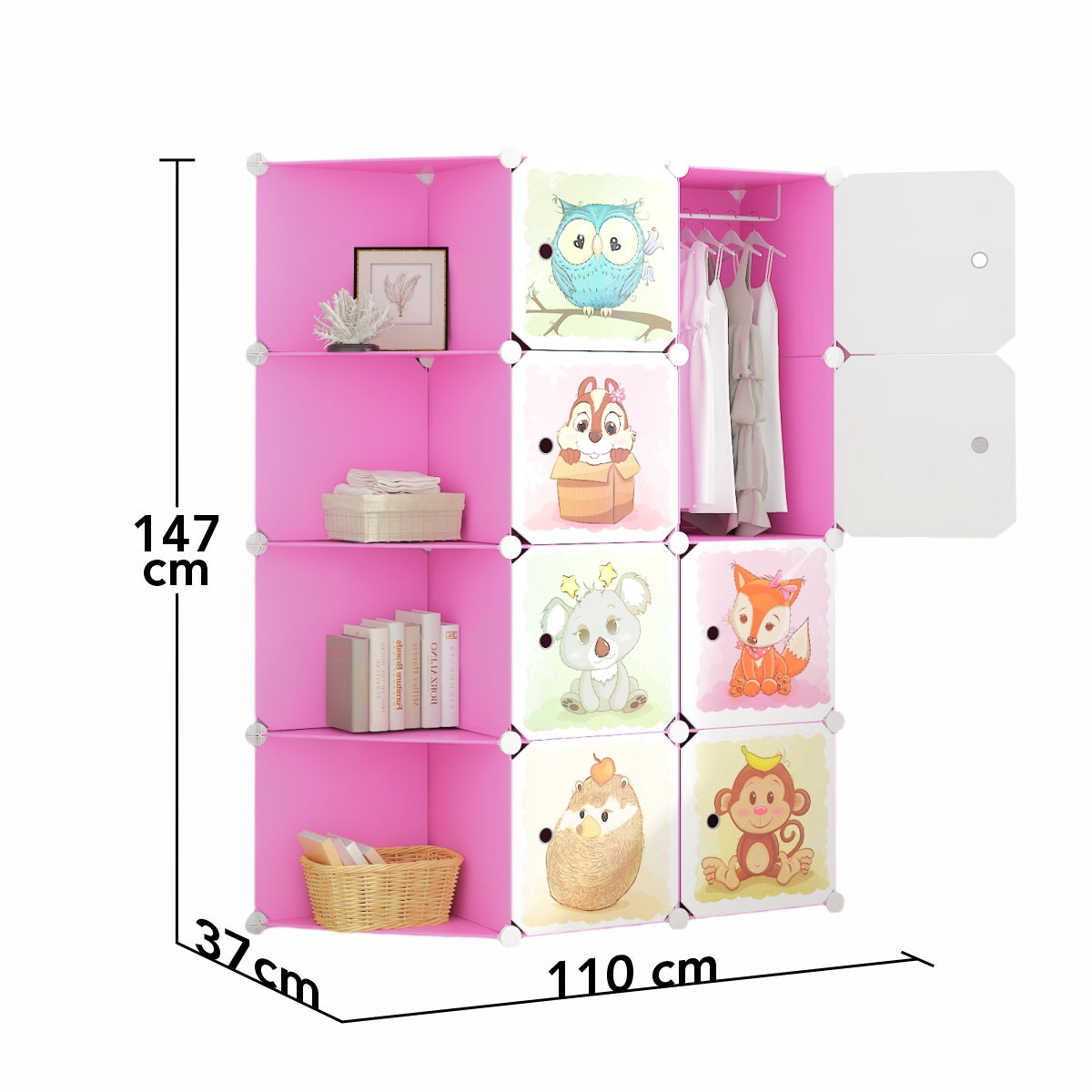 Dulap Modular, camera copii, 8 usi, Naimeed D6601, Roz, 147x110x37 cm