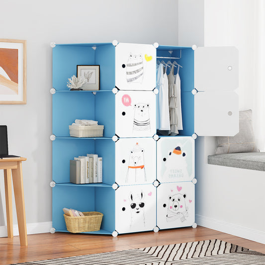 Dulap Modular, camera copii, 8 usi, Naimeed D6604, Albastru, 147x110x37 cm