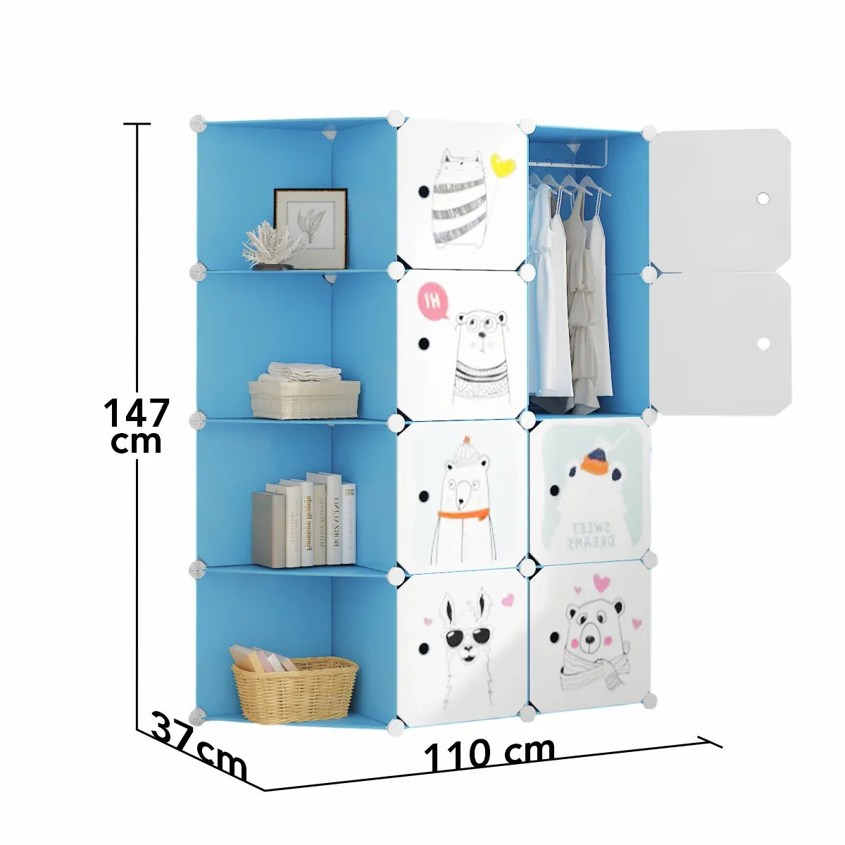 Dulap Modular, camera copii, 8 usi, Naimeed D6604, Albastru, 147x110x37 cm - 221.ro