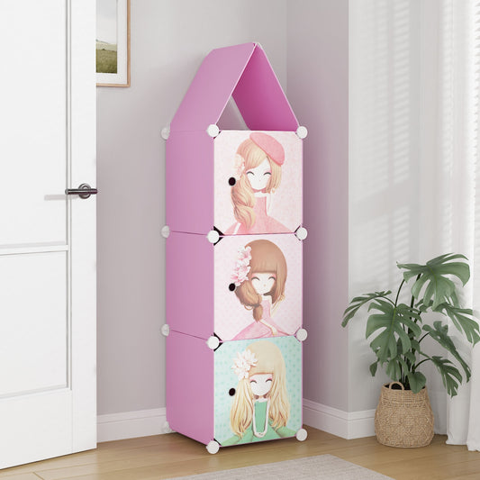 Dulap Modular, camera copii, 3 usi, Naimeed D6605, Roz, 128x37x37 cm