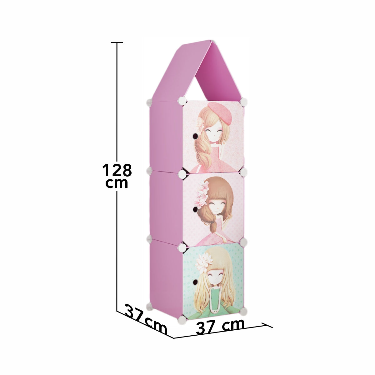 Dulap Modular, camera copii, 3 usi, Naimeed D6605, Roz, 128x37x37 cm