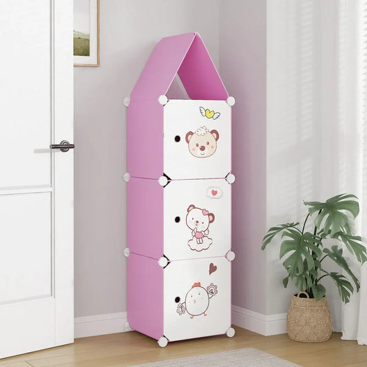 Dulap Modular, camera copii, 3 usi, Naimeed D6606, Roz, 128x37x37 cm - 221.ro