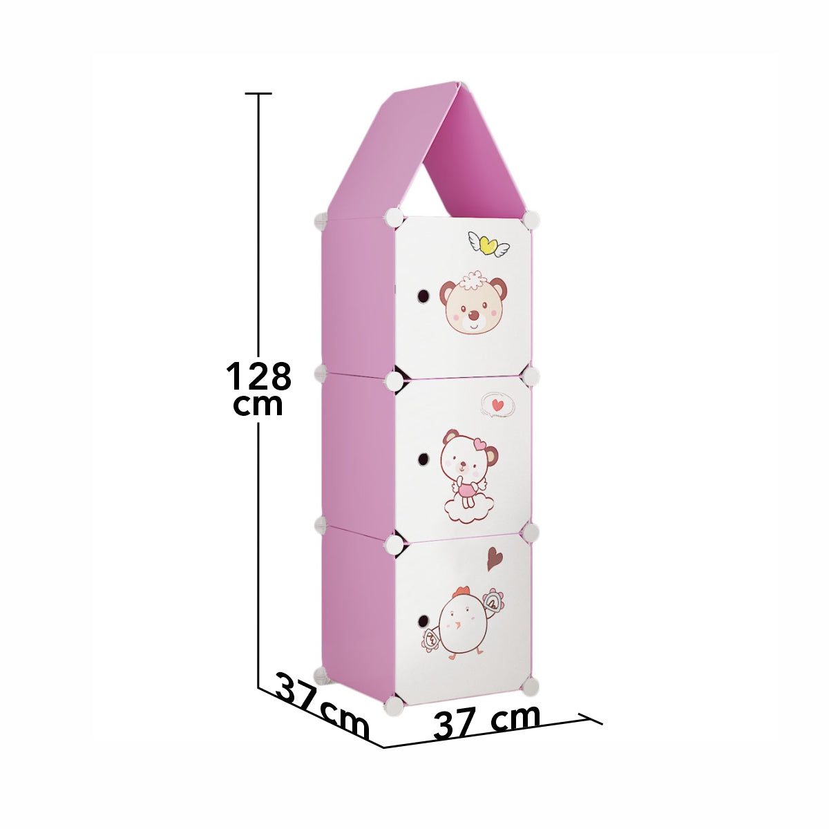 Dulap Modular, camera copii, 3 usi, Naimeed D6606, Roz, 128x37x37 cm