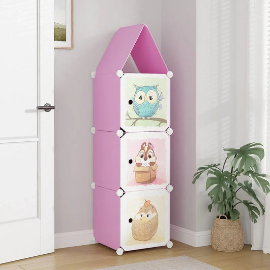 Dulap Modular, camera copii, 3 usi, Naimeed D6607, Roz, 128x37x37 cm - 221.ro