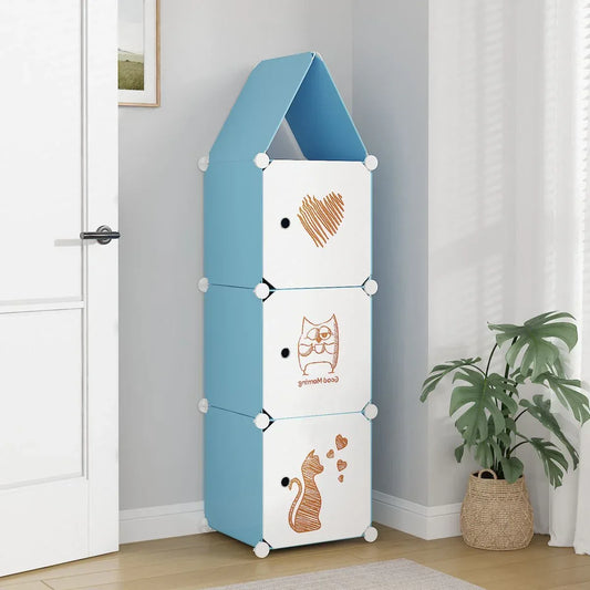 Dulap Modular, camera copii, 3 usi, Naimeed D6608, Albastru, 128x37x37 cm - 221.ro