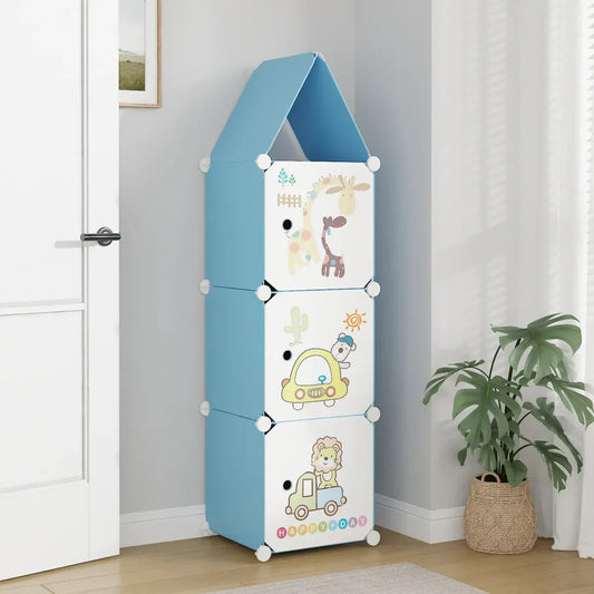Dulap Modular, camera copii, 3 usi, Naimeed D6609, Albastru, 128x37x37 cm - 221.ro