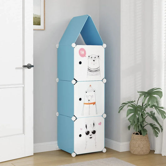 Dulap Modular, camera copii, 3 usi, Naimeed D6610, Albastru, 128x37x37 cm