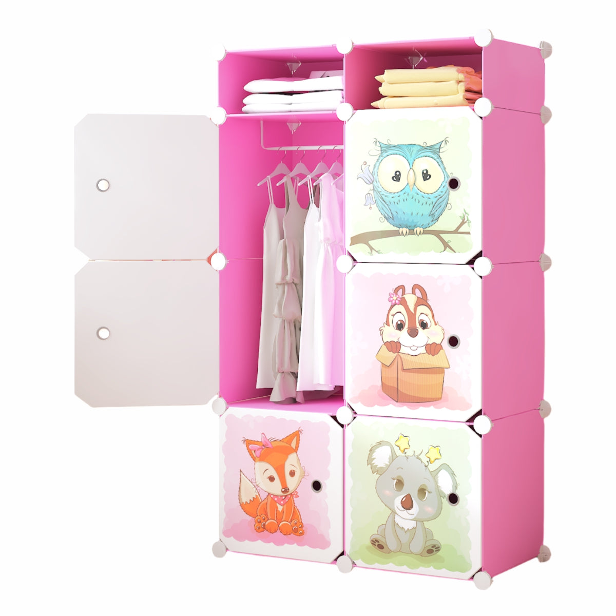 Dulap Modular, camera copii, 6 usi, Naimeed D6612, Roz, 129x75x37 cm