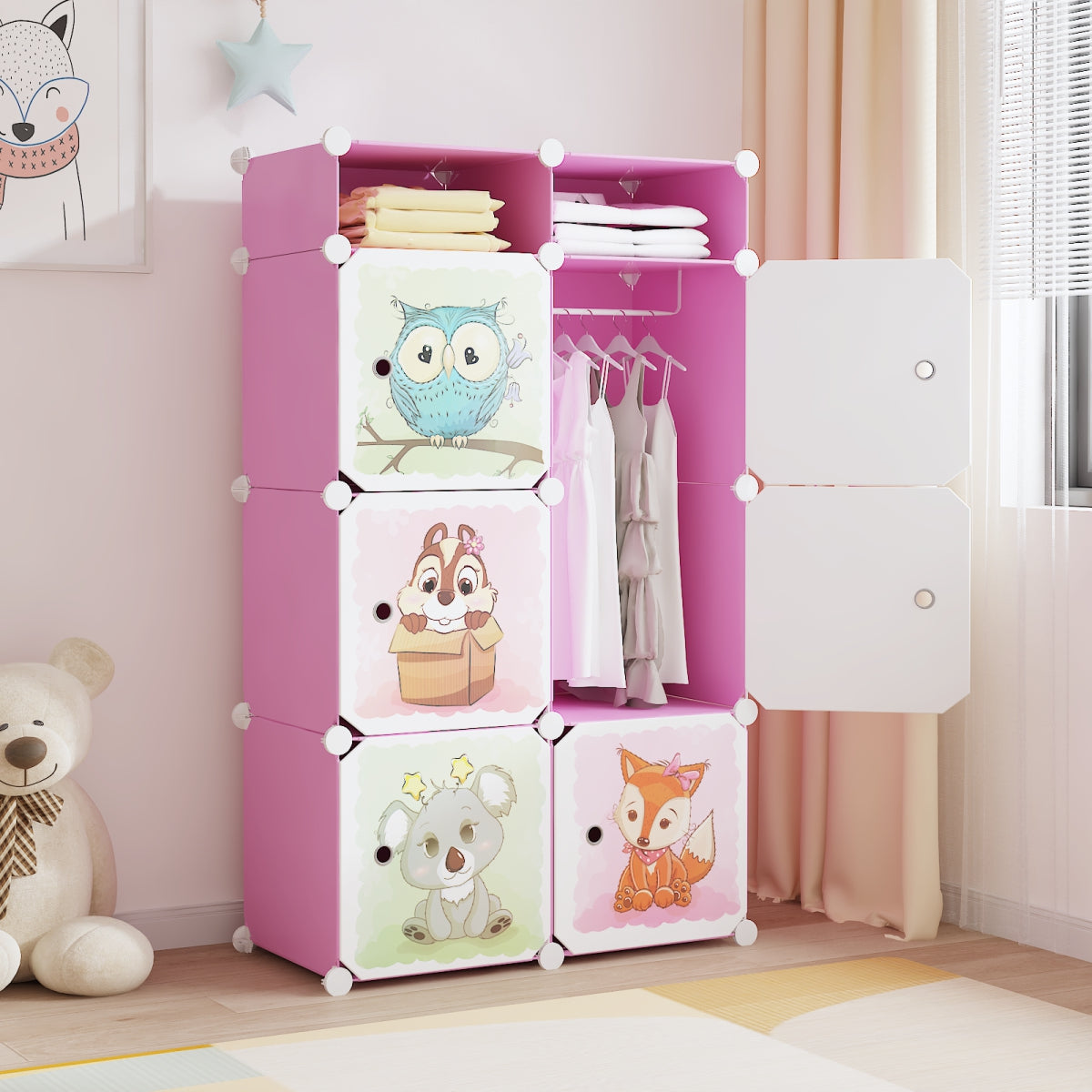 Dulap Modular, camera copii, 6 usi, Naimeed D6612, Roz, 129x75x37 cm