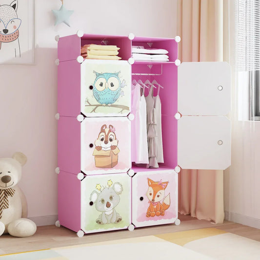 Dulap Modular, camera copii, 6 usi, Naimeed D6612, Roz, 129x75x37 cm - 221.ro
