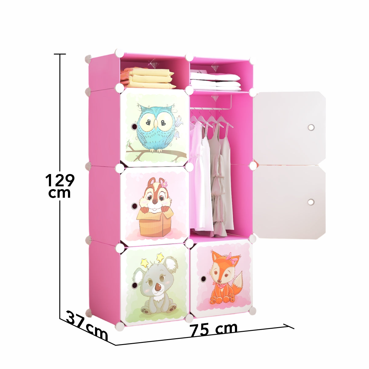 Dulap Modular, camera copii, 6 usi, Naimeed D6612, Roz, 129x75x37 cm