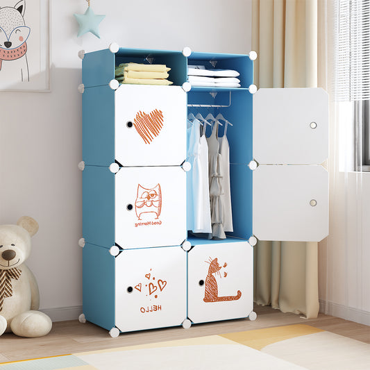 Dulap Modular, camera copii, 6 usi, Naimeed D6614, Albastru, 129x75x37 cm