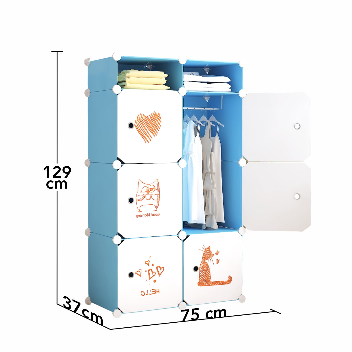 Dulap Modular, camera copii, 6 usi, Naimeed D6614, Albastru, 129x75x37 cm