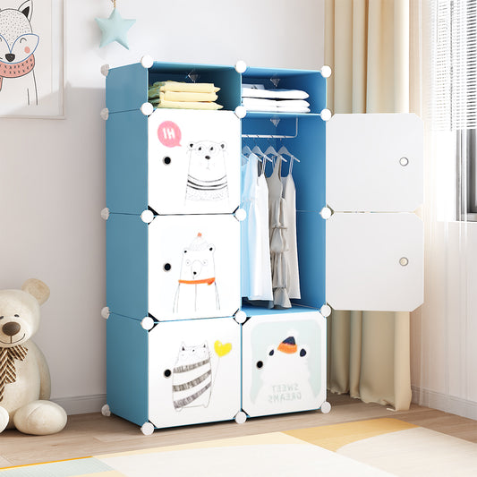 Dulap Modular, camera copii, 6 usi, Naimeed D6615, Albastru, 129x75x37 cm