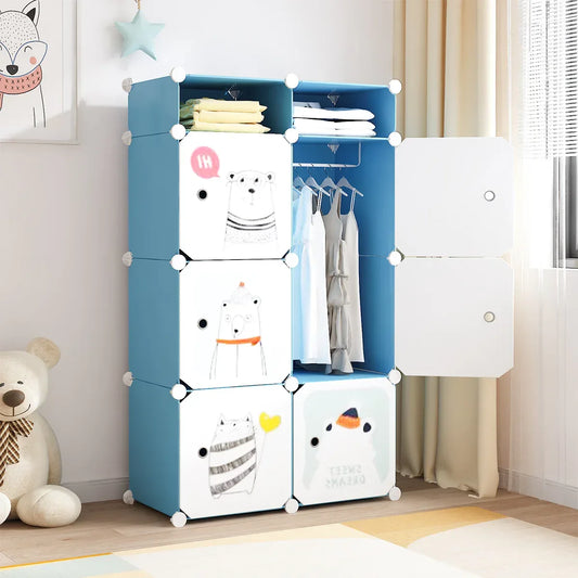 Dulap Modular, camera copii, 6 usi, Naimeed D6615, Albastru, 129x75x37 cm - 221.ro