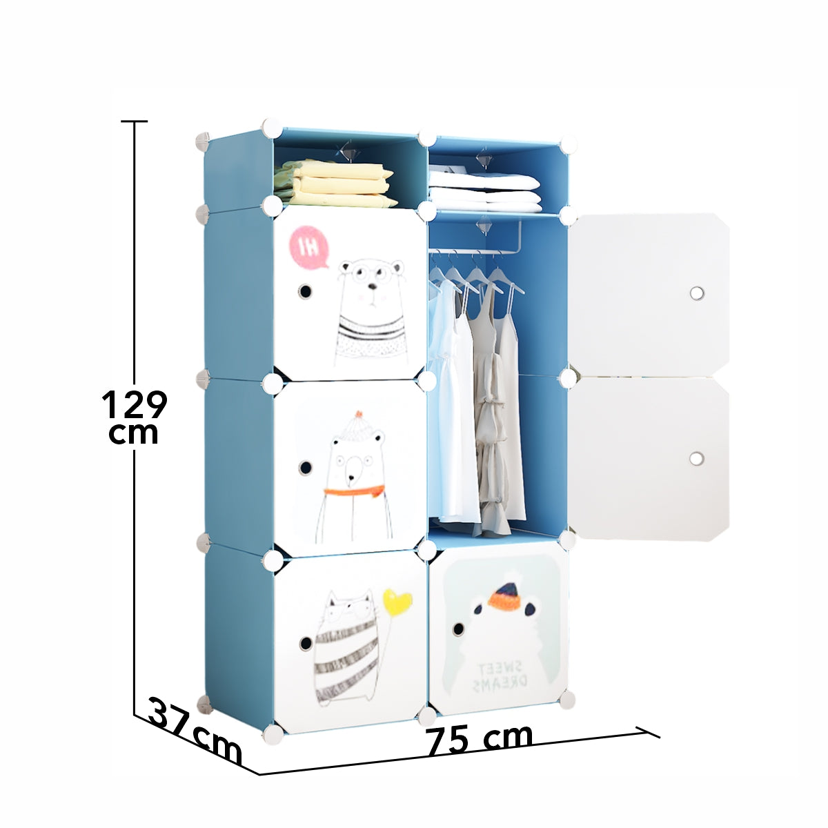 Dulap Modular, camera copii, 6 usi, Naimeed D6615, Albastru, 129x75x37 cm