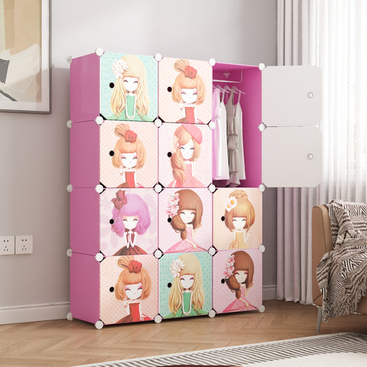 Dulap Modular, camera copii, 12 usi, Naimeed D6617, Roz, 147x110x37 cm