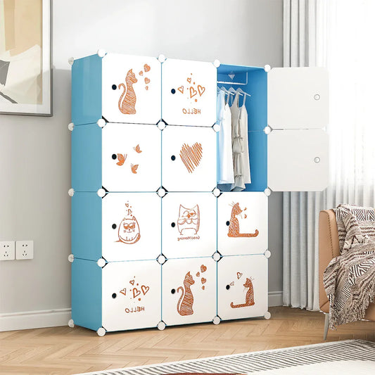 Dulap Modular, camera copii, 12 usi, Naimeed D6621, Albastru, 147x110x37 cm