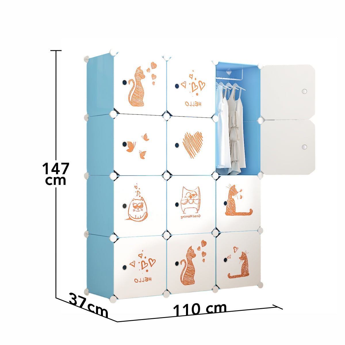 Dulap Modular, camera copii, 12 usi, Naimeed D6621, Albastru, 147x110x37 cm