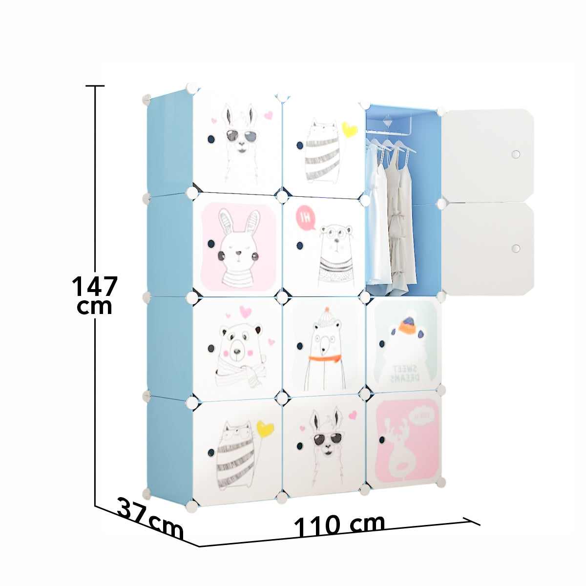 Dulap Modular, camera copii, 12 usi, Naimeed D6622, Albastru, 147x110x37 cm