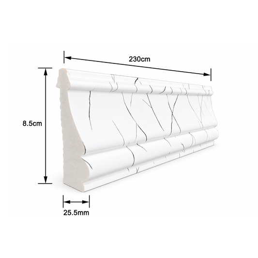 Plintă decorativă, polimer rigid, Naimeed D6698ALB, Alb, 230 × 8.5 × 2.35 cm